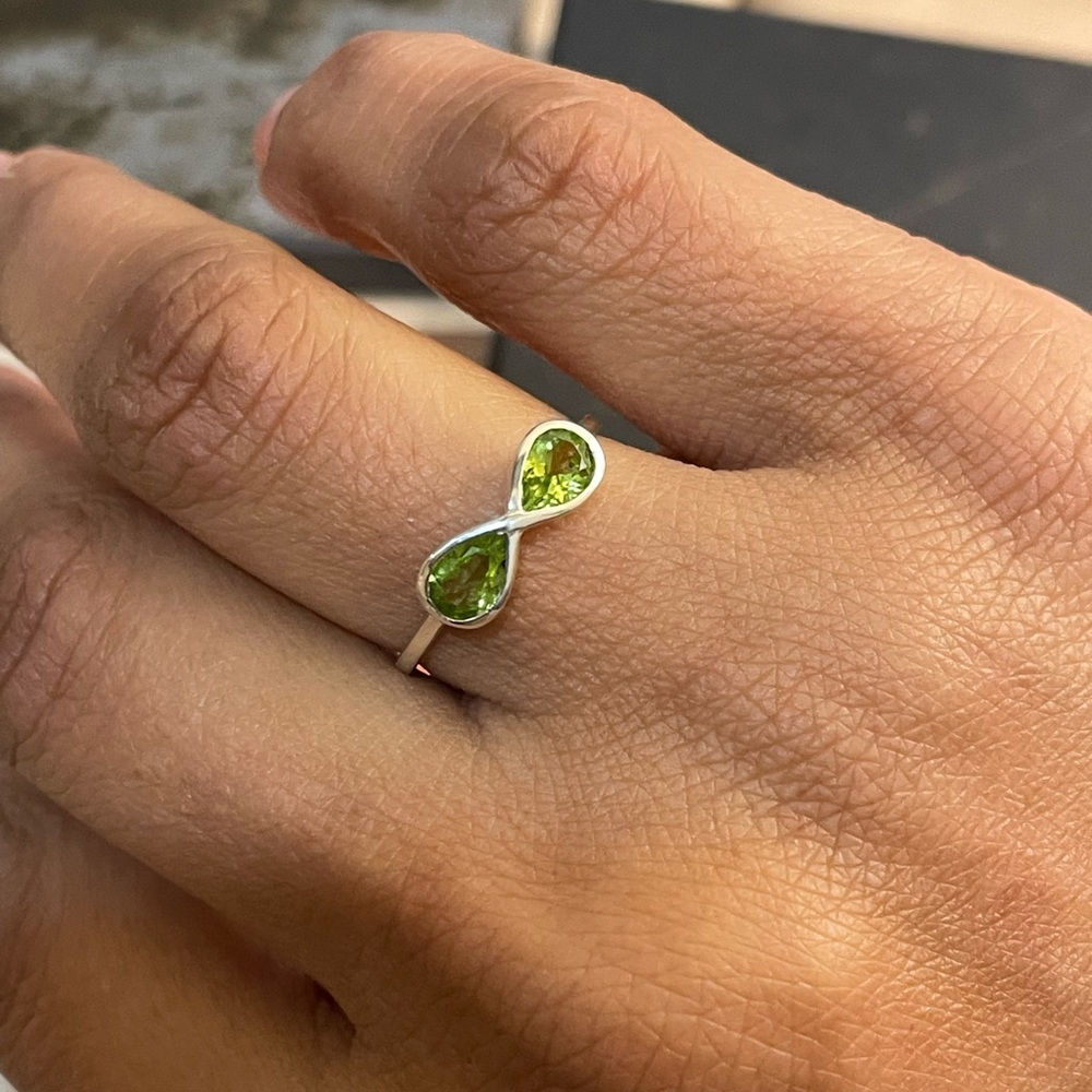925 Sterling Silver Infinity peridot Ring, “VIBES” US: 7 & 8 - Picture 9 of 10